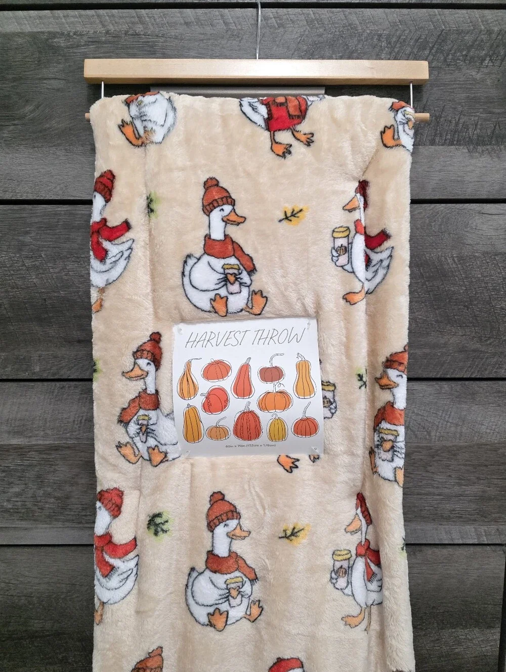 Geese with Coffee Fall Harvest Throw Blanket New 60in x 70in